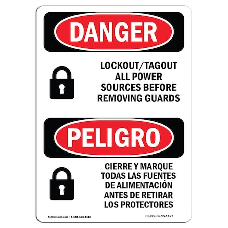 Signmission OSHA Sign, Lockout Tagout All Power Sources Bilingual, 10in X 7in Alum, 7" W, 10" L, Spanish OS-DS-A-710-VS-1427